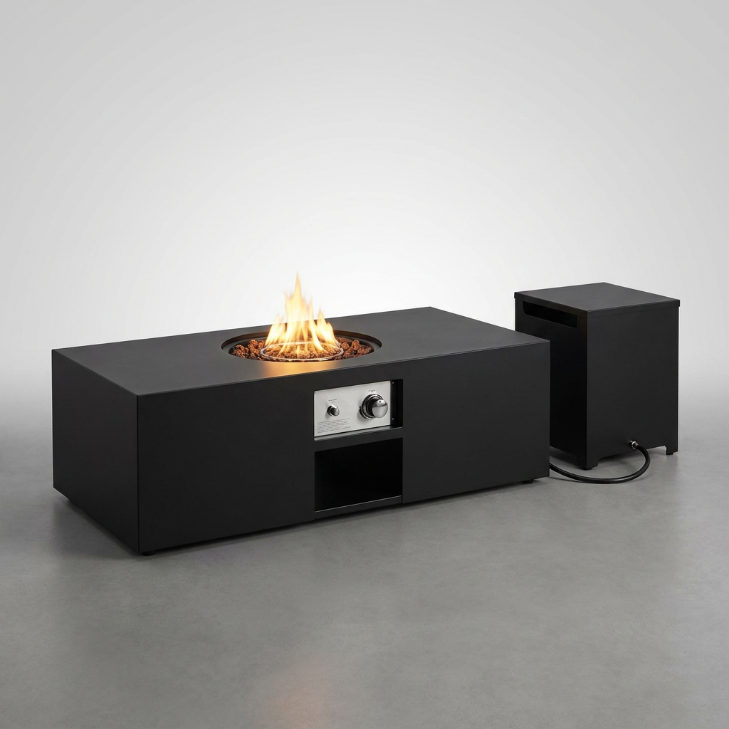 48 In, 50,000 BTU Black Coating Steel Outdoor Fire Table Propane Gas Fire Pit Table — Studio Shot