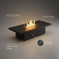 48 In, 50,000 BTU Black Coating Steel Outdoor Fire Table Propane Gas Fire Pit Table — infographic