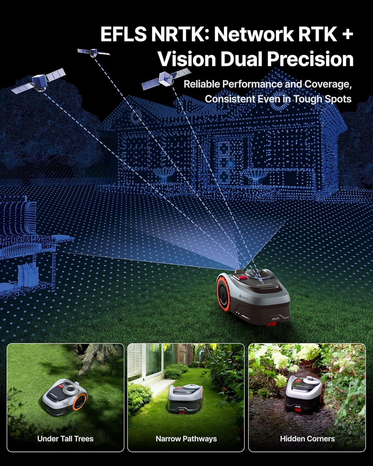 Segway  I210 AWD Robot Lawn Mower, Wire-Free Robotic Mower, All-Wheel Drive for 45% Slopes, 2–3.6 in Adjustable Cutting Height, NRTK + Vision, Auto Mapping, 5.1Ah Battery, Covers 0.25 Acre