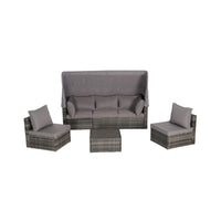 Alora 5-Piece Outdoor Patio Wicker Daybed Furniture Set With Retractable Canopy