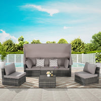 Alora 5-Piece Outdoor Patio Wicker Daybed Furniture Set With Retractable Canopy