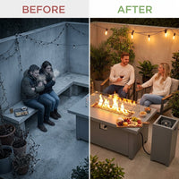 50000 BTU Coating Steel Propane Fire Pit Table in Gray Rectangular Modern Outdoor Gas Fire Table with Tank Holder — Before & After