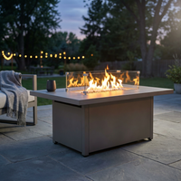 50000 BTU Coating Steel Propane Fire Pit Table in Gray Rectangular Modern Outdoor Gas Fire Table with Tank Holder — Studio Shot