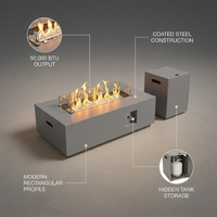 50000 BTU Coating Steel Propane Fire Pit Table in Gray Rectangular Modern Outdoor Gas Fire Table with Tank Holder — infographic