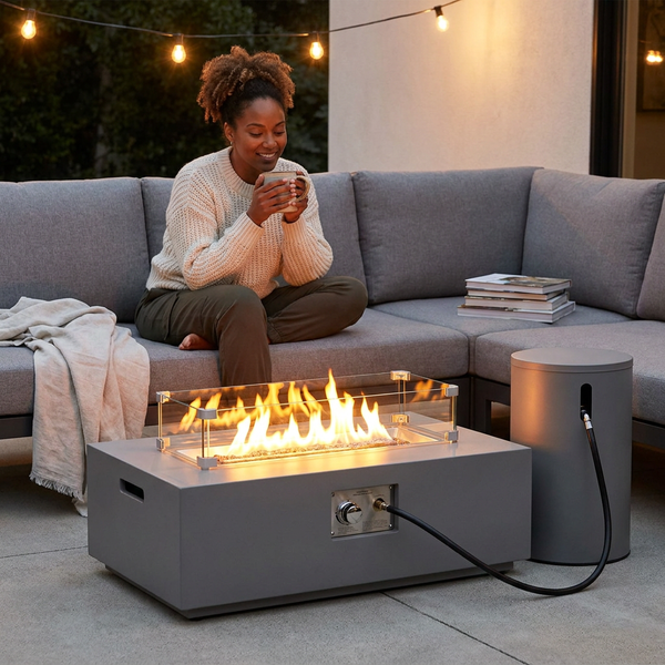 Propane Fire Pit Table Built for Year-Round Outdoor Comfort, 50,000 BTU Power, Dual-Purpose Design