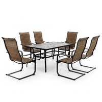 7-Piece Rectangle Outdoor Patio Dining Set with Padded Sling Chairs — Studio Shot