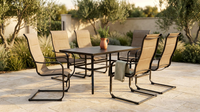 7-Piece Rectangle Outdoor Patio Dining Set with Padded Sling Chairs — Lifestyle