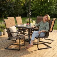 7-Piece Rectangle Outdoor Patio Dining Set with Padded Sling Chairs — Lifestyle