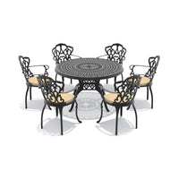 Alora 7-Piece Cast Aluminum Patio Furniture Set With Black Frame And Off-White Cushions