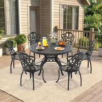 Alora 7-Piece Cast Aluminum Patio Furniture Set With Black Frame And Off-White Cushions