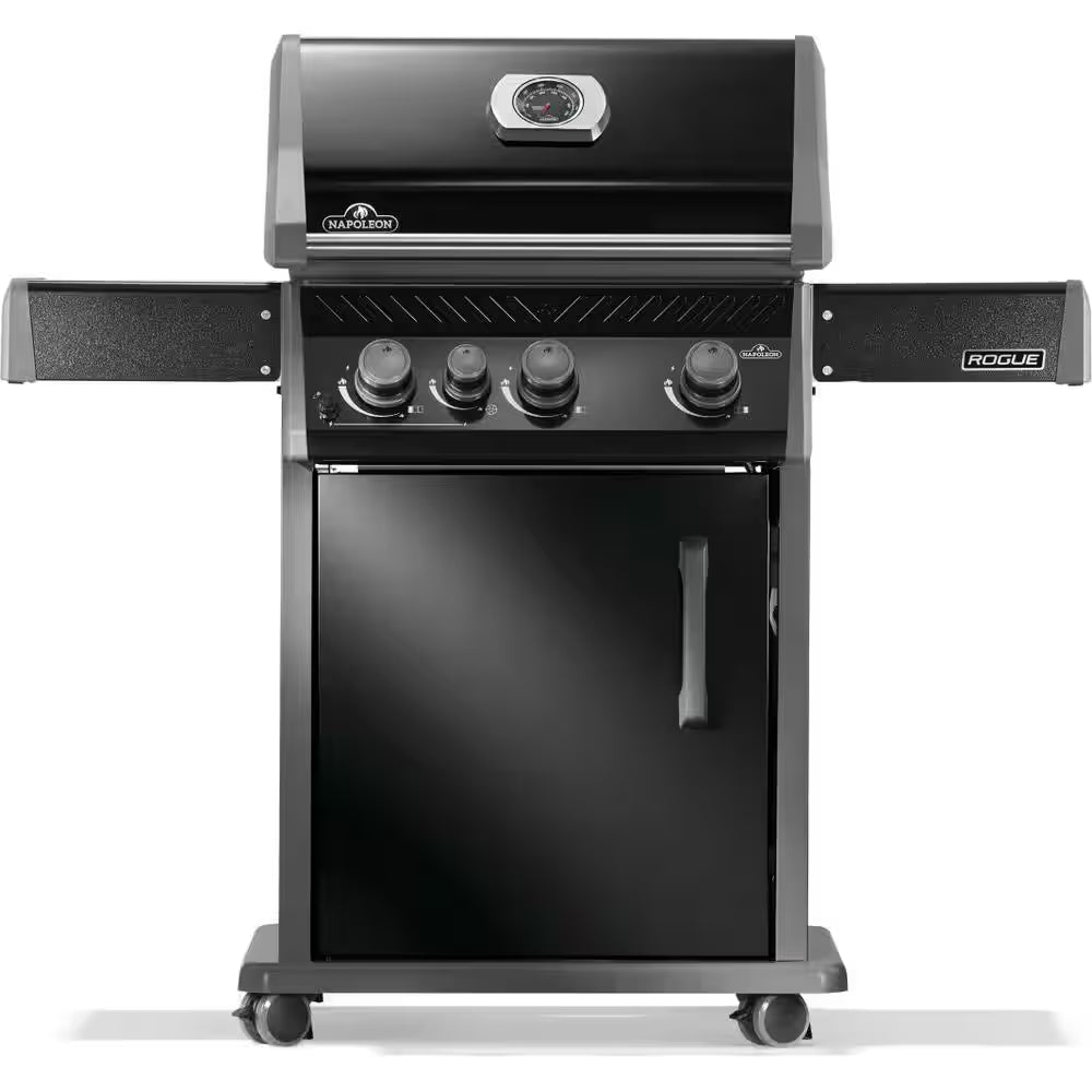 Rogue 425 3-Burner Natural Gas Grill in Black with Cast Iron Cooking Grids and Range Side Burner