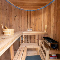 Thermora Barcelona Premium 78-Inch 4-Person Cedar Wood Outdoor Vertical Barrel Sauna With 6KW Heater, LED Lights And Stones