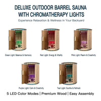 Thermora Barcelona Premium 78-Inch 4-Person Cedar Wood Outdoor Vertical Barrel Sauna With 6KW Heater, LED Lights And Stones