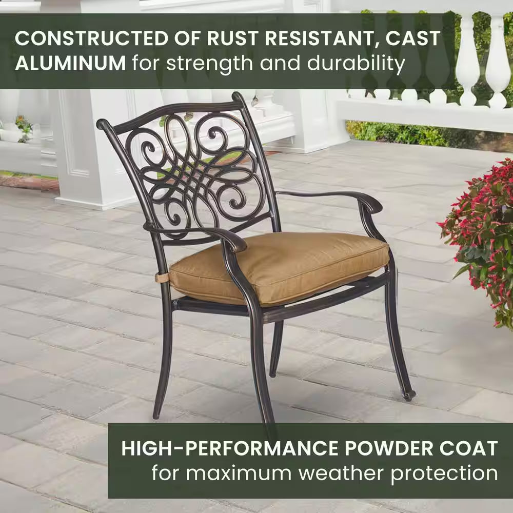 Traditions 9-Piece Aluminium Square Patio Dining Set with Eight Stationary Dining Chairs and Natural Oat Cushions