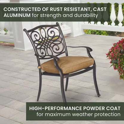 Traditions 9-Piece Aluminium Square Patio Dining Set with Eight Stationary Dining Chairs and Natural Oat Cushions