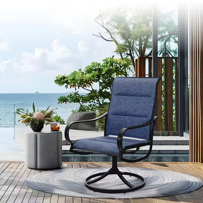 Black 9-Piece Metal Outdoor Patio Dining Set with Extendable Table and Padded Blue Textilene Swivel Chairs