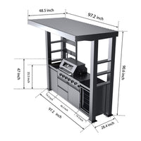 Castelle Flame Amalfi 97-Inch 4-Burner 72K BTU LP Outdoor Kitchen Grill Island With Wine Cooler, Rotisserie, Cabinets, And Granite Countertops