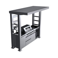 Castelle Flame Amalfi 97-Inch 4-Burner 72K BTU LP Outdoor Kitchen Grill Island With Wine Cooler, Rotisserie, Cabinets, And Granite Countertops