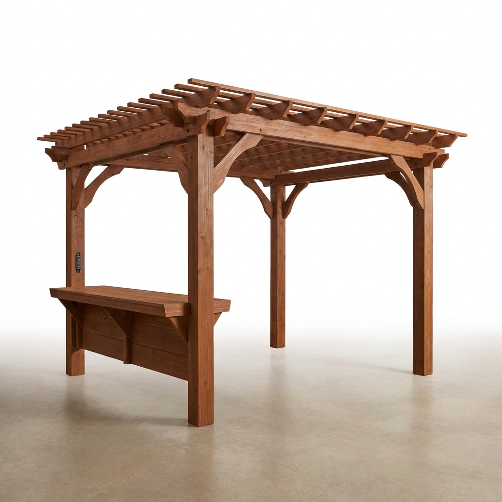 Ashland 10 Ft. X 14 Ft. All Cedar Wood Outdoor Pergola Shade Structure with Bar and Electric — Studio Shot