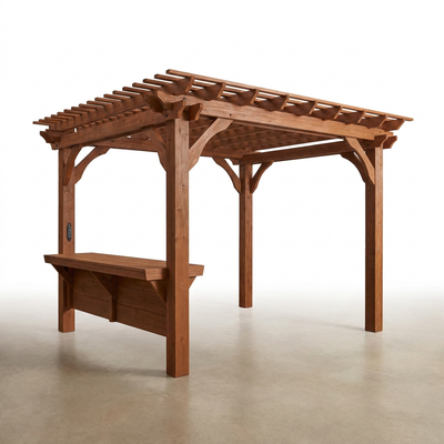 Outdoor Pergola Built for Mediterranean Style Entertaining, 140 Sq Ft Shade, Built-In Bar, Electric Outlets