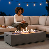Matteau Low 60 In. L X 12 In. H Outdoor Rectangular Concrete Composite Propane Fire Table in Flint with Vinyl Cover — Lifestyle