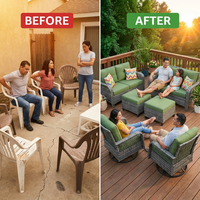 Patio Furniture Set 6-Piece Outdoor Patio Conversation Set with Green Cushions Lawn Furniture — Before & After