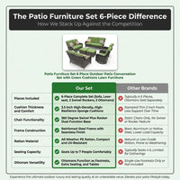 Patio Furniture Set 6-Piece Outdoor Patio Conversation Set with Green Cushions Lawn Furniture — Comparison