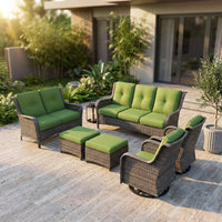 Patio Furniture Set 6-Piece Outdoor Patio Conversation Set with Green Cushions Lawn Furniture — Studio Shot