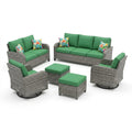 Patio Conversation Set Built for Outdoor Entertaining, Swivel Rockers, Green Cushions, Seats 7 People
