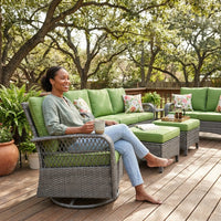 Patio Furniture Set 6-Piece Outdoor Patio Conversation Set with Green Cushions Lawn Furniture — Lifestyle