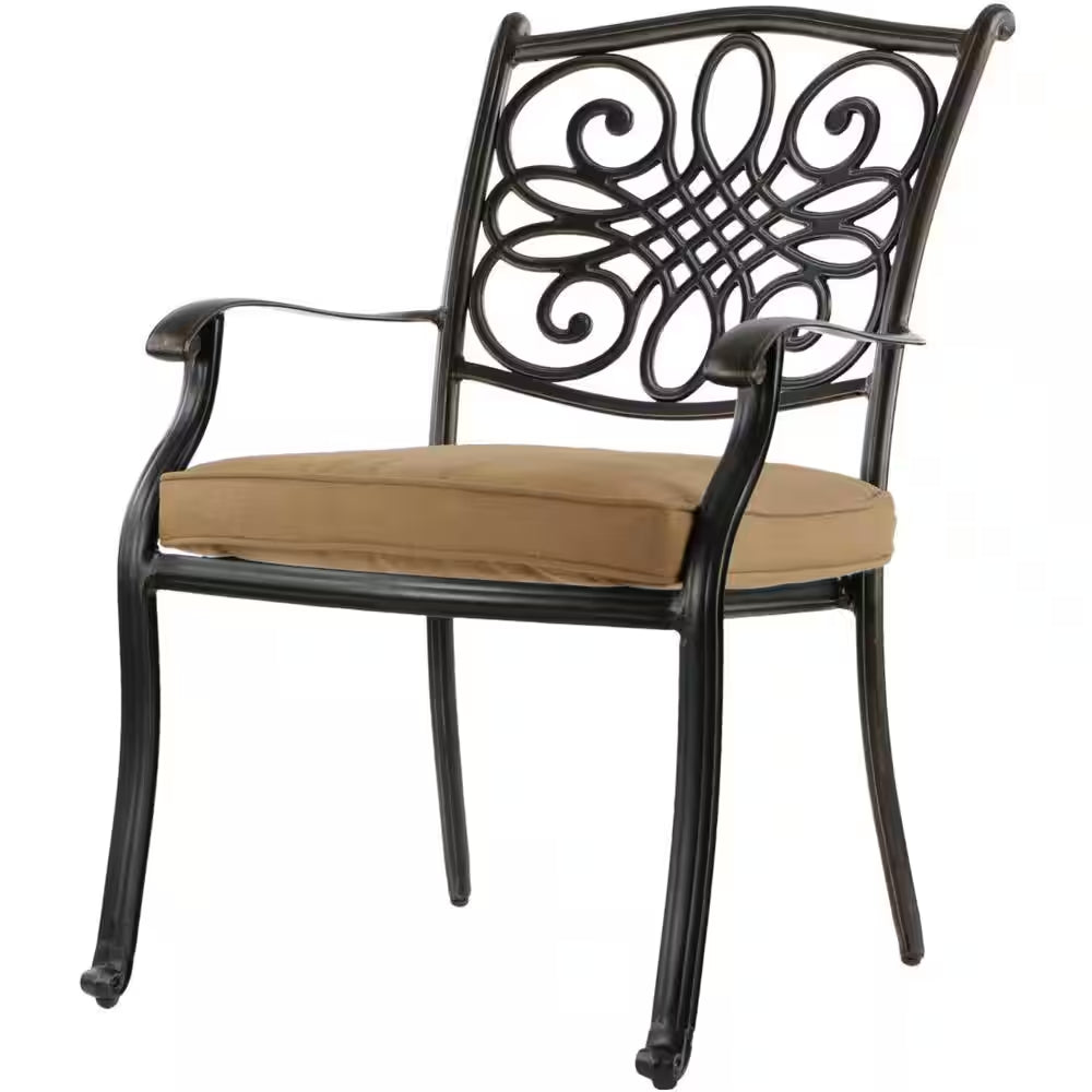 Traditions 9-Piece Aluminium Square Patio Dining Set with Eight Stationary Dining Chairs and Natural Oat Cushions