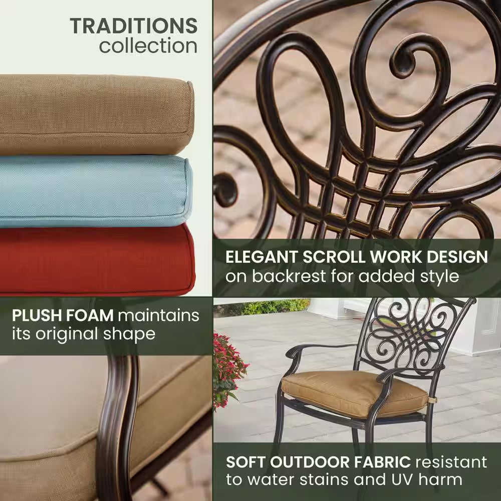 Traditions 9-Piece Aluminium Square Patio Dining Set with Eight Stationary Dining Chairs and Natural Oat Cushions