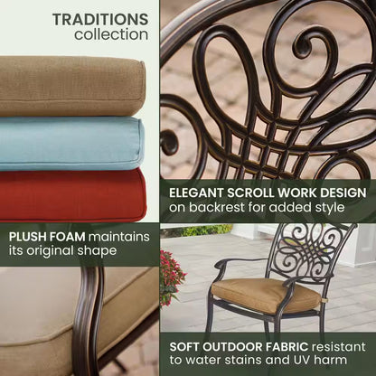 Traditions 9-Piece Aluminium Square Patio Dining Set with Eight Stationary Dining Chairs and Natural Oat Cushions