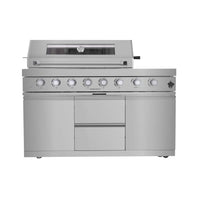 Castelle Flame Capri 96-Inch 6-Burner 85000 BTU Outdoor Kitchen Liquid Propane Grill Island With Fridge