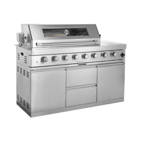 Castelle Flame Capri 96-Inch 6-Burner 85000 BTU Outdoor Kitchen Liquid Propane Grill Island With Fridge