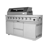 Castelle Flame Capri 96-Inch 6-Burner 85000 BTU Outdoor Kitchen Liquid Propane Grill Island With Fridge
