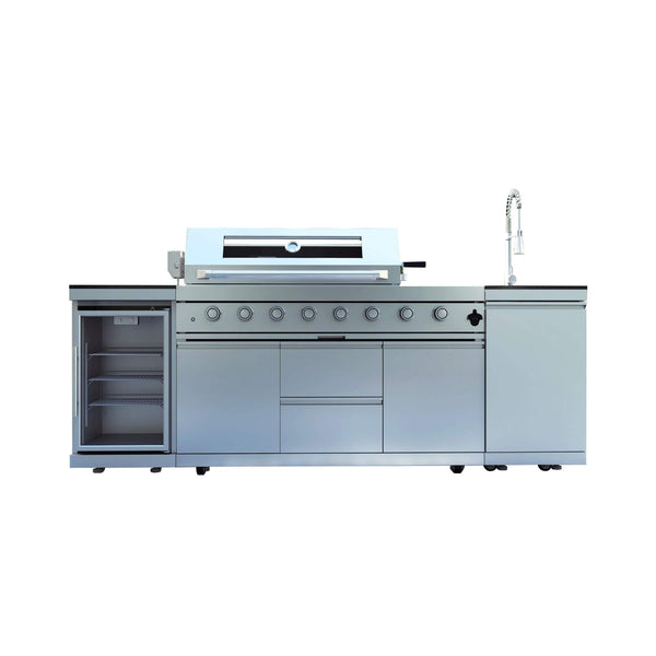 Castelle Flame Capri 96-Inch 6-Burner 85000 BTU Outdoor Kitchen Liquid Propane Grill Island With Fridge