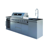 Castelle Flame Capri 96-Inch 6-Burner 85000 BTU Outdoor Kitchen Liquid Propane Grill Island With Fridge