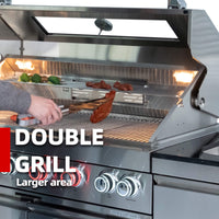 Castelle Flame Valmont 43-Inch 6-Burner 85K BTU Outdoor BBQ Kitchen Grill Island With Granite Countertops, Rotisserie Kit, Cabinets, And Sink