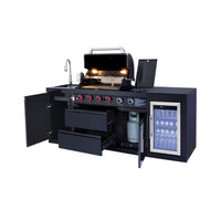 Castelle Flame Monarch 4-Burner 72000 BTU Liquid Propane Grill Island With Fridge And Sink