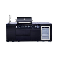 Castelle Flame Monarch 4-Burner 72000 BTU Liquid Propane Grill Island With Fridge And Sink