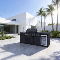 Castelle Flame Monarch 4-Burner 72000 BTU Liquid Propane Grill Island With Fridge And Sink