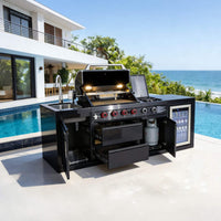Castelle Flame Monarch 4-Burner 72000 BTU Liquid Propane Grill Island With Fridge And Sink