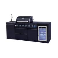 Castelle Flame Monarch 4-Burner 72000 BTU Liquid Propane Grill Island With Fridge And Sink