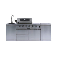 Castelle Flame Aurelia 46-Inch 4-Burner 72K BTU Stainless Steel Outdoor BBQ Kitchen Grill Island With 46-Inch 4-Burner 85K BTU Grill, Rotisserie Kit, And Cabinets