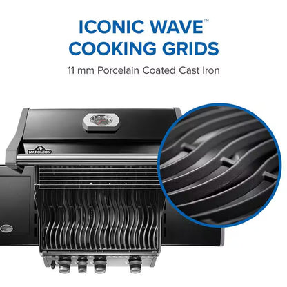 Rogue 425 3-Burner Natural Gas Grill in Black with Cast Iron Cooking Grids and Range Side Burner