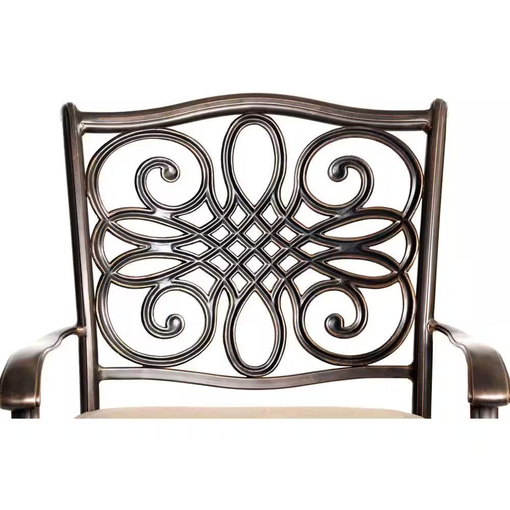 Traditions 9-Piece Aluminium Square Patio Dining Set with Eight Stationary Dining Chairs and Natural Oat Cushions