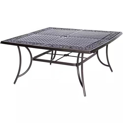 Traditions 9-Piece Aluminium Square Patio Dining Set with Eight Stationary Dining Chairs and Natural Oat Cushions