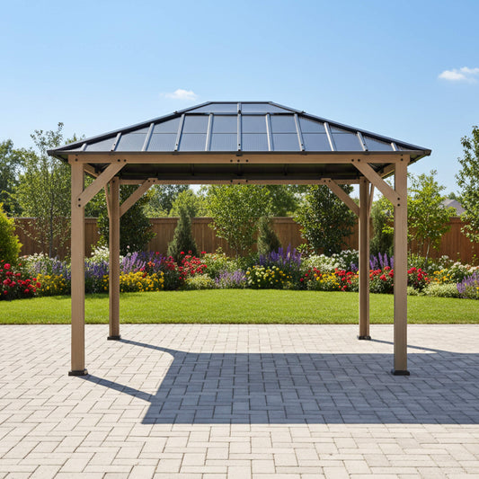 [08X10] Alora Heavy-Duty Fir Wood Hardtop Gazebo With Galvanized Steel Roof And Ceiling Hooks