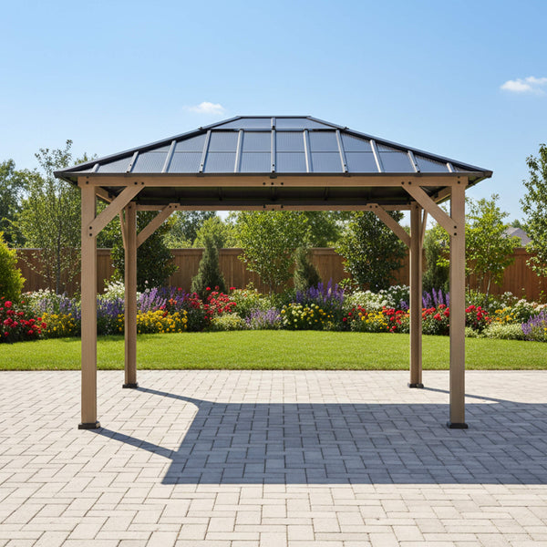 [08X10] Alora Heavy-Duty Fir Wood Hardtop Gazebo With Galvanized Steel Roof And Ceiling Hooks